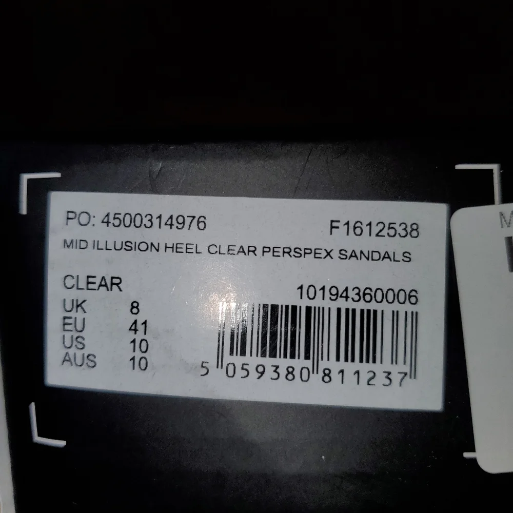 NWOT Misguided Clear Mid Illusion Heel Perspex Sandal, Size 10, Clear/Cr…